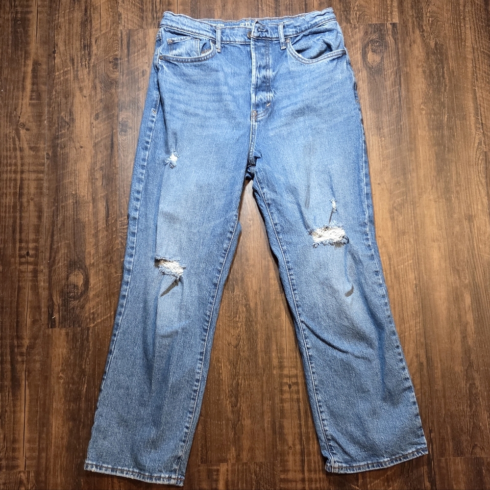 a.n.a Women's High Rise Ripped Jeans in Light Blue Straight Leg
